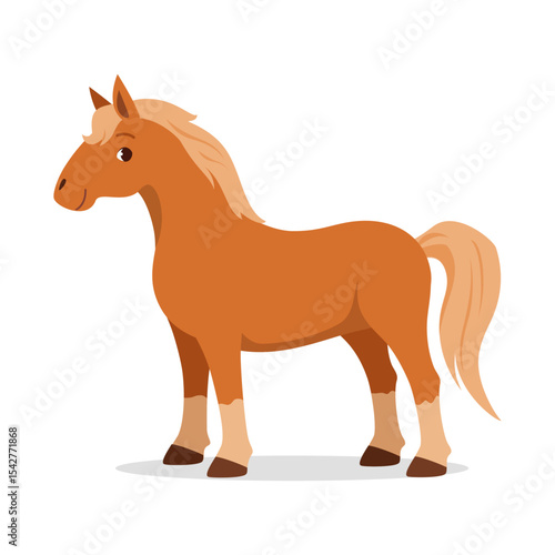 Illustration of a horse standing on a white background in cartoon style side view vector