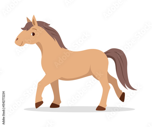 Fotografija Cartoon Horse walking gracefully with brown mane and tail in illustration style