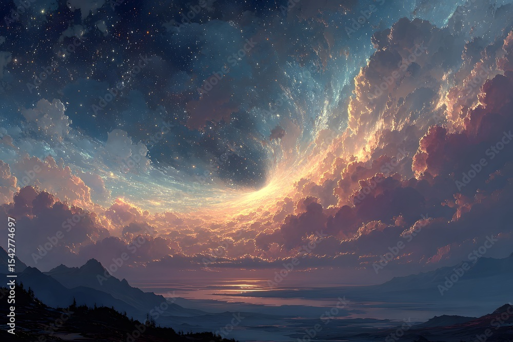 Fototapeta premium Colorful Swirls Surrounding a Black Hole in Space