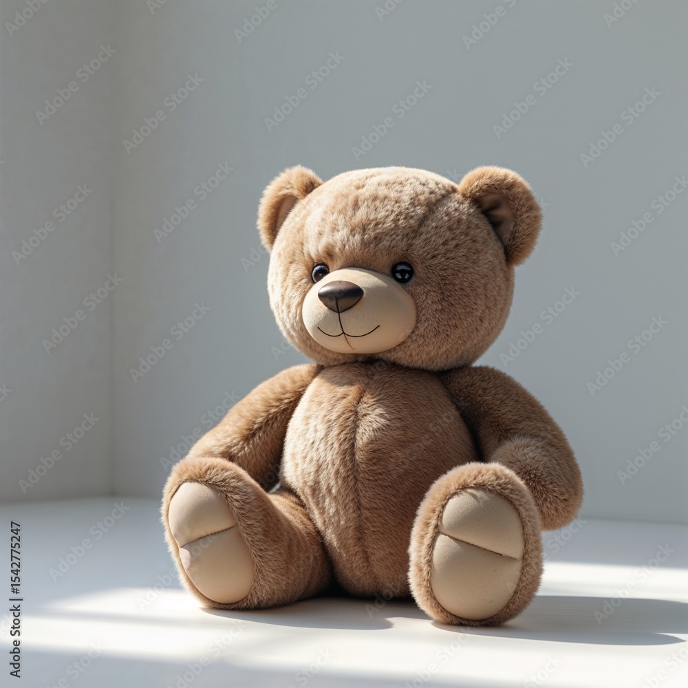 Obraz premium A plush Teddy Bear sitting quietly. This cozy bear has a welcoming presence, perfect for comfort