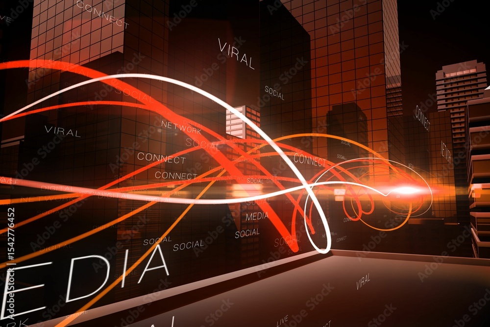 Obraz premium Orange light wave over skyscrapers