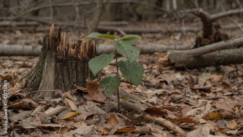 Wallpaper Mural Tree sapling growth forest floor leaves stump nature outdoor landscape Torontodigital.ca