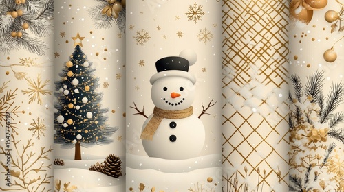Christmas Wrapping Paper Designs with Snowman and Tree