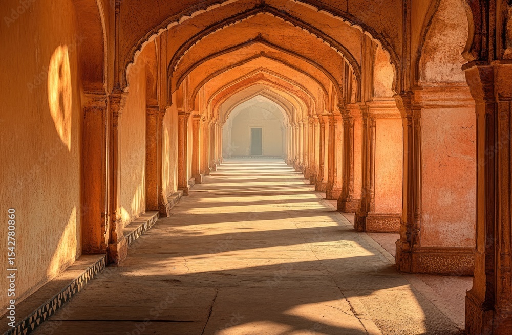 Obraz premium Sunlit arched colonnade hallway