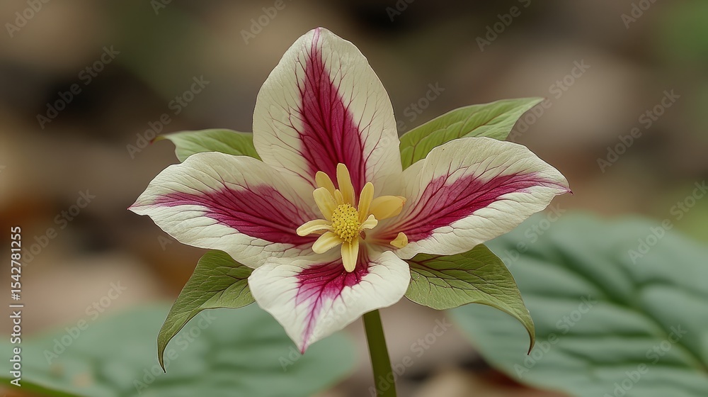 Fototapeta premium Close-up of a wildflower with pink and white petals in a forest setting
