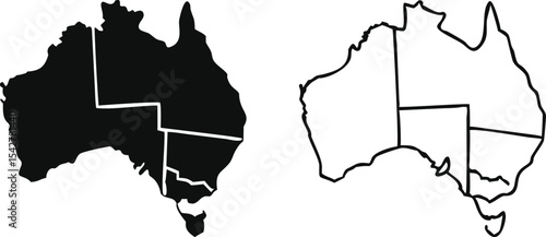 Map of Australia, Black on white background, vector Illustration