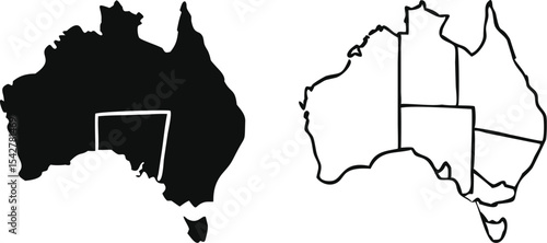 Map of Australia, Black on white background, vector Illustration