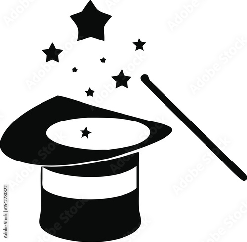magic hat with wand vector icon, magic hat icon in trendy flat style