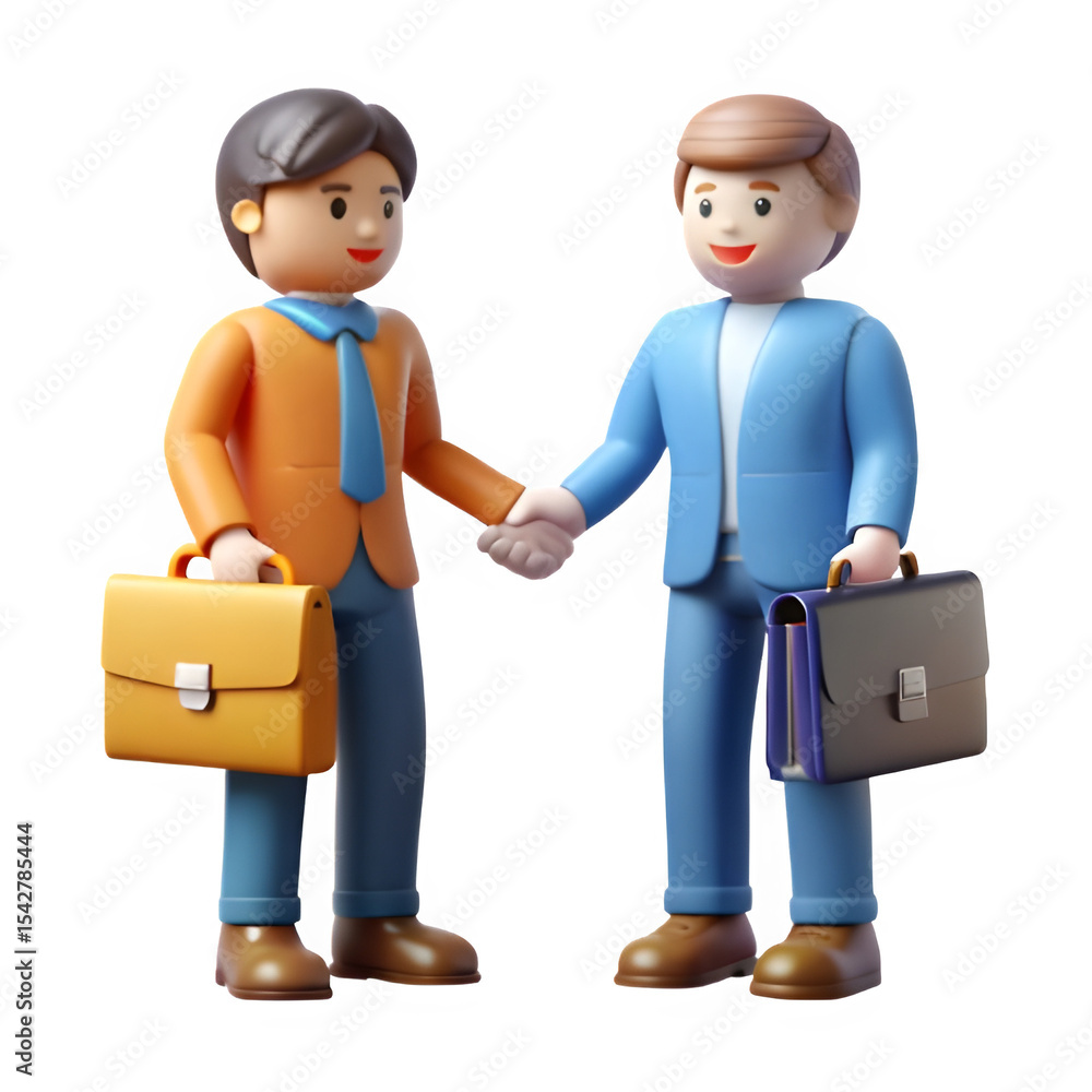 Obraz premium Businessmen Handshake 3D Render with Transparent Background, PNG - Perfect for Presentations and Illustrations