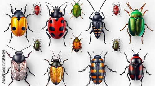 Animated collection of lively crawling bugs on a clean white background

