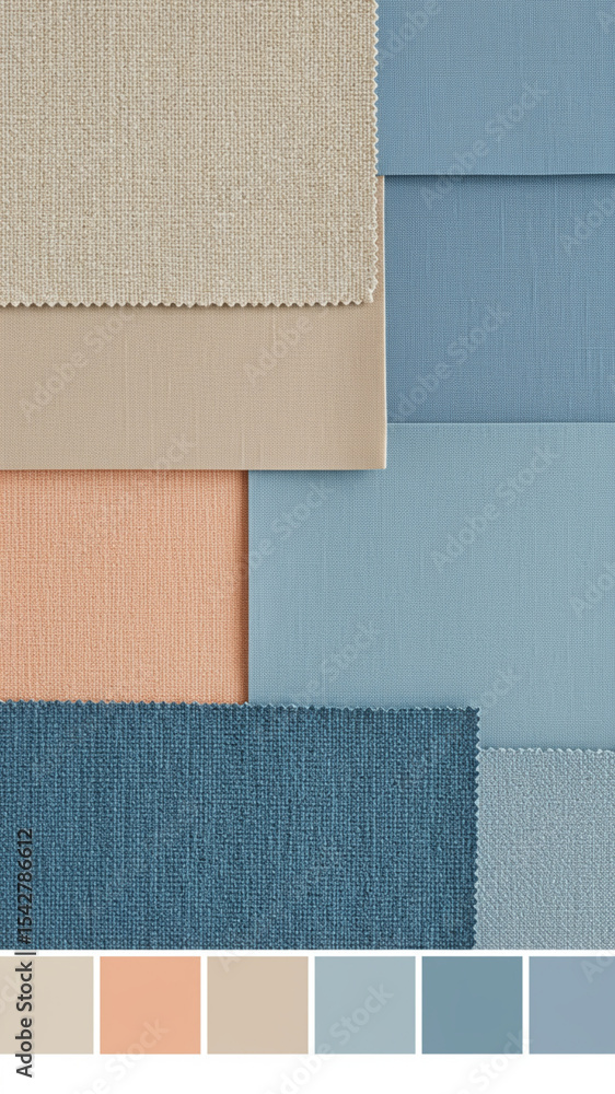 Fototapeta premium Washed Denim and Neutral Fabric Swatches
