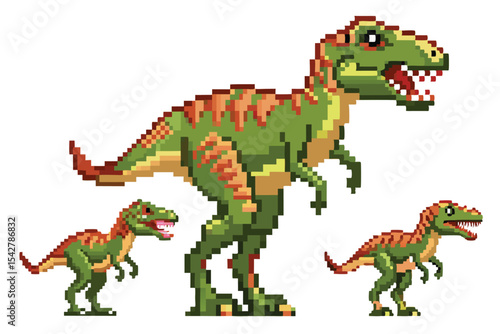 Pixel Art T-Rex Sprite Sheet – Prehistoric Predator Character in 8-bit 16-bit 32-bit Pixel Style