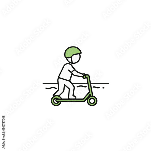A cartoon image of a person riding a scooter