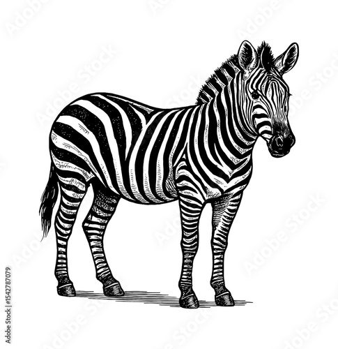 Zebra Standing Calmly with Detailed Black and White Stripes Illustration Art