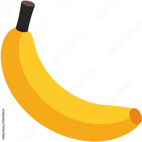 Stylized Yellow Banana with Brown Stem and Tip Curved Shape.