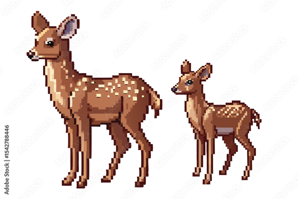 Obraz premium Pixel Art Deer Sprite Sheet – Elegant Forest Animal in 8-bit 16-bit 32-bit Style