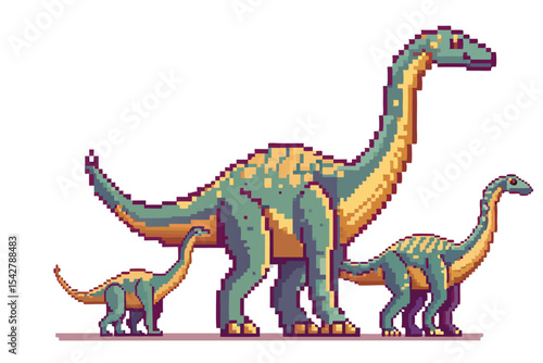 Pixel Art Long-Neck Dinosaur – Retro Sauropod Character in 8-bit 16-bit 32-bit