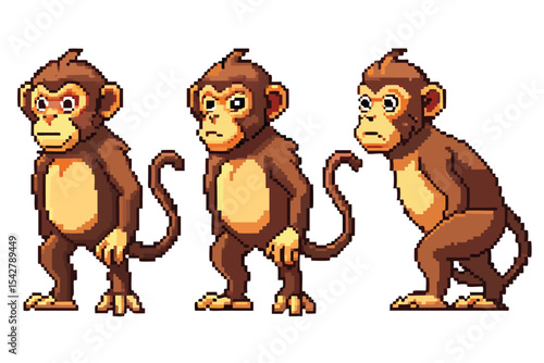 Pixel Art Monkey Sprite Sheet – Cute Retro Jungle Primate in 8-bit 16-bit 32-bit