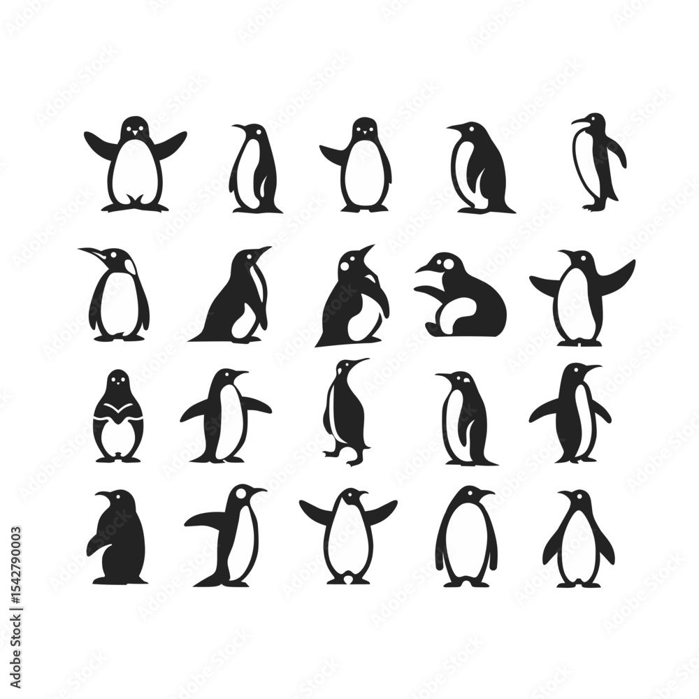 Obraz premium set of penguin icons, set of penguin silhouettes, penguin vector 