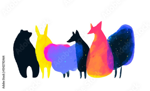 Web icon: Primitive-style colored animals. Icons are colored animals for the web and mobile applications. Online schools, landing pages, websites, AI digital, algorithm, smart robot