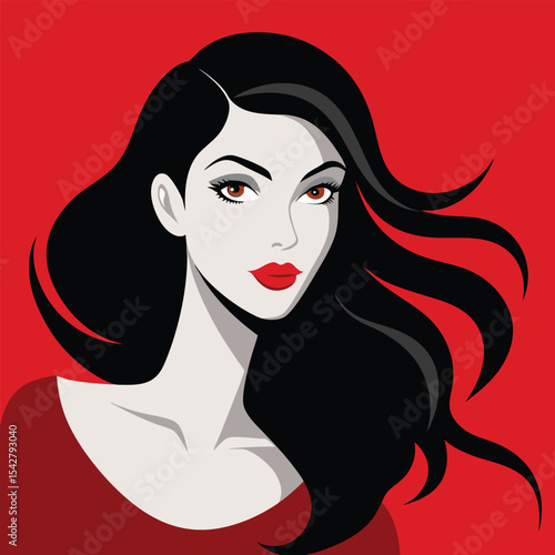 Striking Woman Red Background
