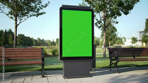 Park Digital Billboard with Green Screen for Ad Mockup