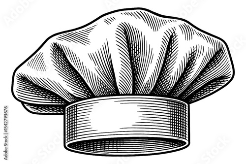 Chef Hat in Vintage Engraved Style Black and White Detailed Culinary Design