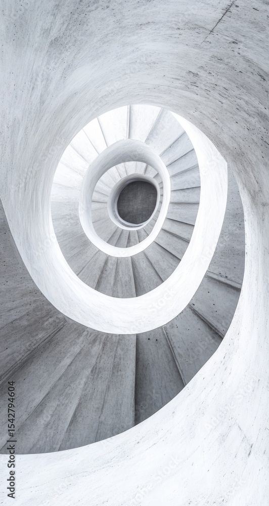 Fototapeta premium Abstract spiral staircase, white concrete
