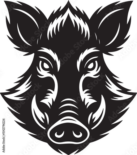 Ferocious wild boar face silhouette in bold tribal style for hunting, forest animal icon, and wildlife illustration themes