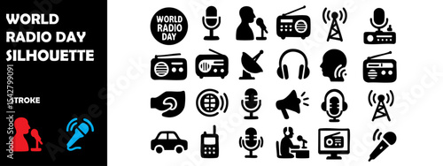 World Radio Day Silhouette Vector Set – Broadcasting, Communication, and Vintage Radio Culture