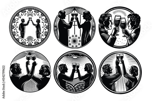 six set cheers silhouette vector