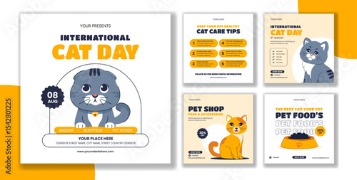 Happy International Cat Day Vector Illustration with Cute Cats in a Social Media Post Background