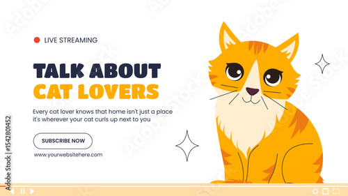 Cat Appreciation Day Social Media Graphic with Hand-Drawn Flat Illustration for Pet Video Thumbnail