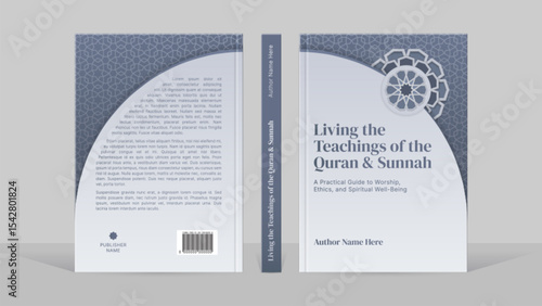Islamic Arabic Style Grey Book Cover Template Design with Geometric Moroccan Design Elements