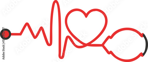 Stethoscope and a silhouette of the heart and ECG. vector Illustration