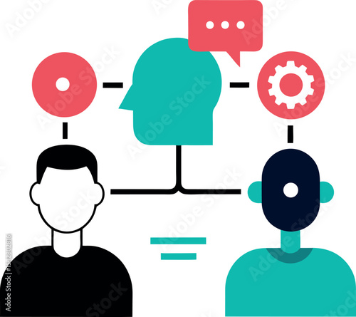Teamwork Between Human And AI Concept Featuring Characters