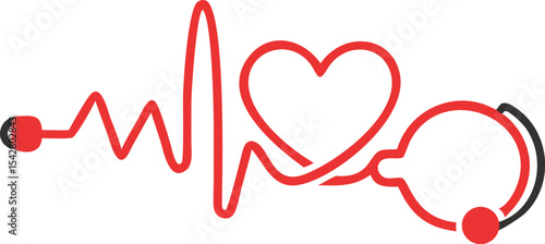 Stethoscope and a silhouette of the heart and ECG. vector Illustration