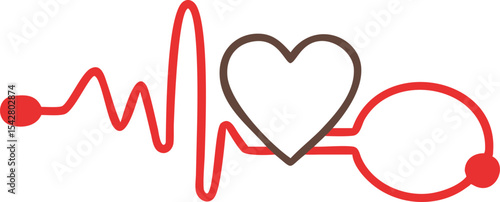 Stethoscope and a silhouette of the heart and ECG. vector Illustration