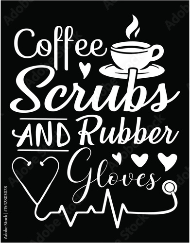 Coffee Scrubs and Rubber Gloves - printable editable vector art file.