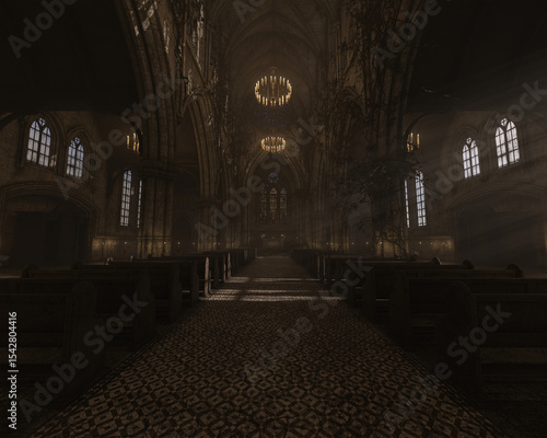Tableau sur toile 3D rendered illustration of an old empty gothic chapel