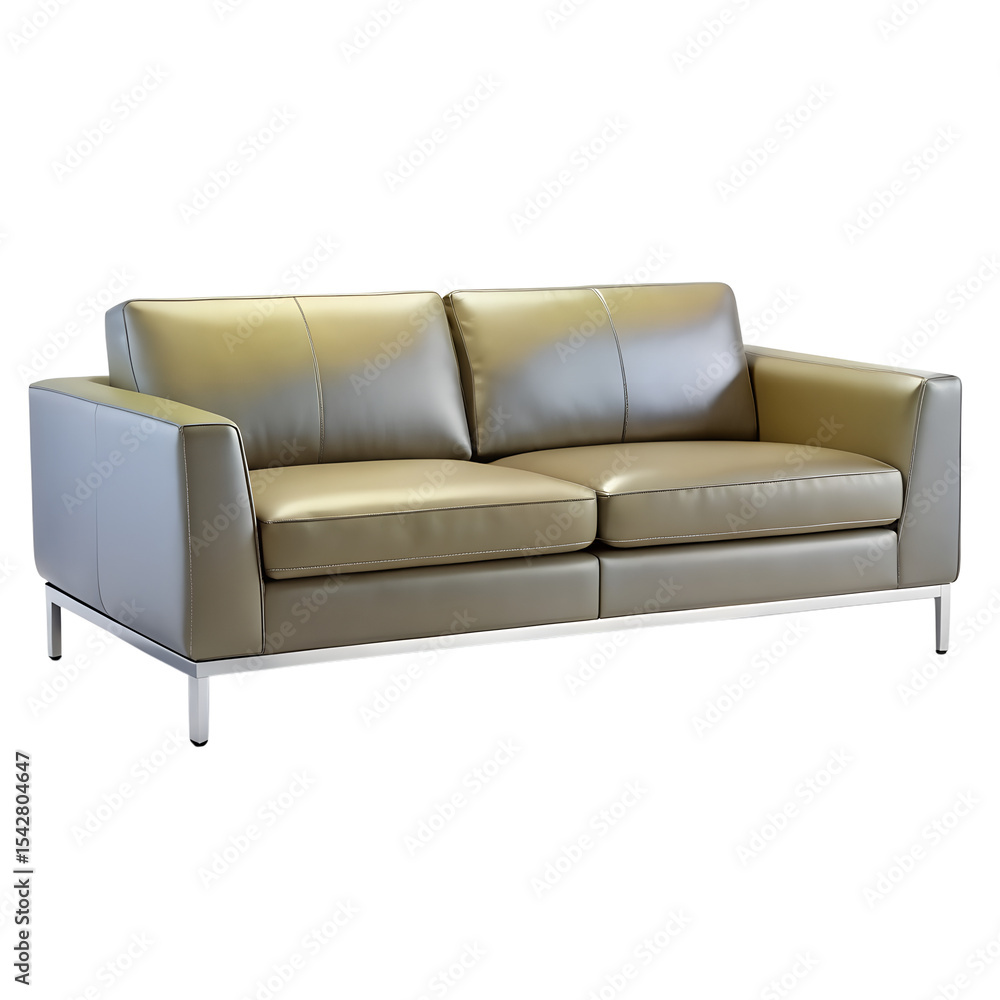 Sleek Modern Minimalist Gray Leather Couch Chrome Clean on transparent background Sleek Modern Minimalist Gray Leather Couch Chrome Clean on transparent background