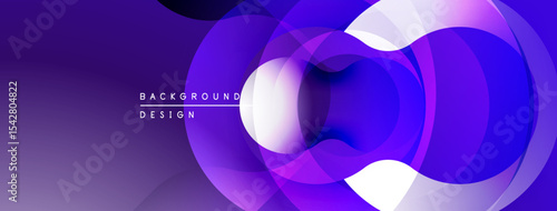Abstract purple design features overlapping circles, creating dynamic visual effect. Gradient shades enhance depth, modern aesthetic.