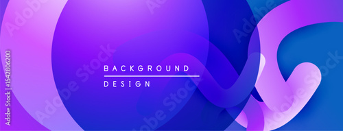 Abstract fluid shapes, vibrant purple hues dominate design. Smooth gradients create modern aesthetic. Minimalist composition.