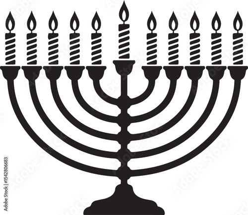 Traditional Hanukkah menorah silhouette with nine lit candles representing Jewish holiday celebration and spirituality