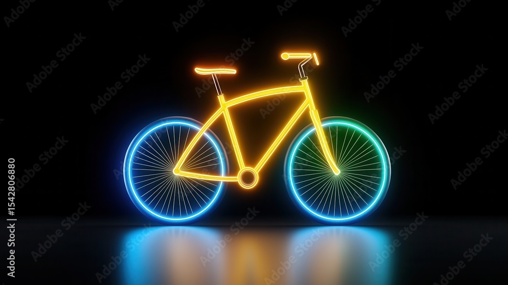 Fototapeta premium Neon Blue and Orange Bicycle on Dark Background