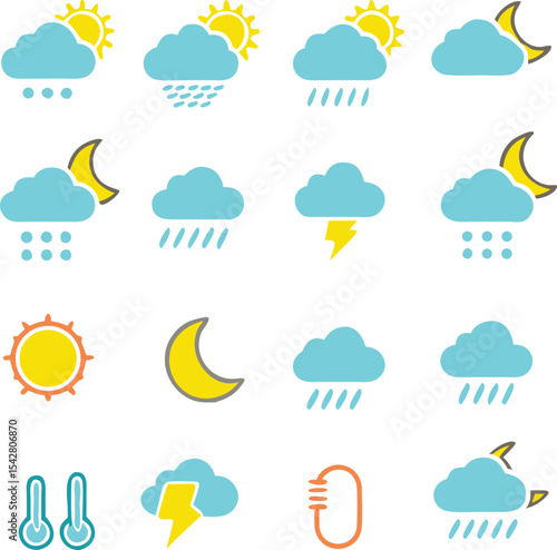Set of weather icons set. Flat vector symbols on white background.