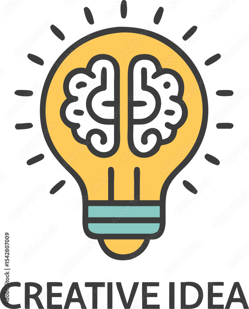 Fototapeta premium Creative idea in line icon, Creative brain light bulb logo vector illustration, Symbol of innovation, idea, mind, thinking, solution, education