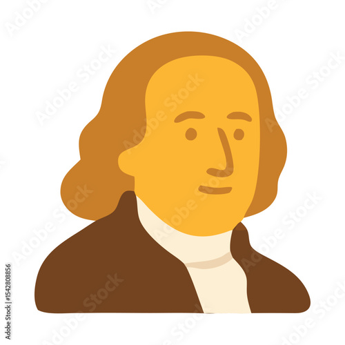 Portrait of Benjamin Franklin, esteemed founding father of America. Suitable for historical projects, educational materials, and patriotic designs.