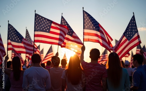 People holding the Flags of the USA. High quality