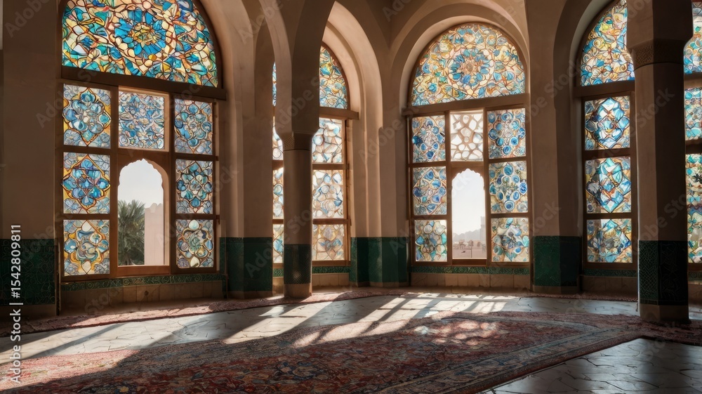 Obraz premium interior of a mosque with red carpets.
